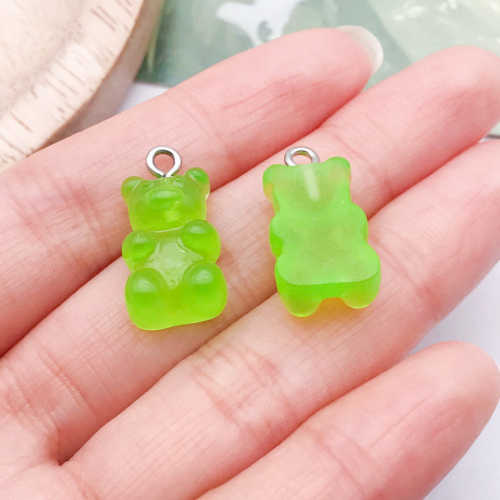Green Resin Watermelon Ice Cream Bear Orange Charm Pendants for DIY Bracelet Necklace