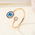 Gold Tone Blue Evil Eye and Crystal Adjustable Rings in Two Designs view 4