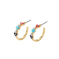 Gold Tone Crystal Enamel Heart Evil Eye Hoop Earrings in Five Colors view 5