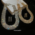 Wide Rhinestone Choker Necklace Earring Bracelet Set Pieces view 3