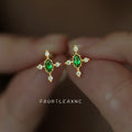 Gold Green Marquise Cross Stud Earrings Clear Accents view 3