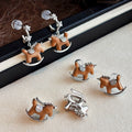 Brown Resin Rocking Horse Stud Earrings with Clear Accents view 3