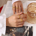 Gold And Steel Hollow Chain Link Band Rings Multi Size view 1