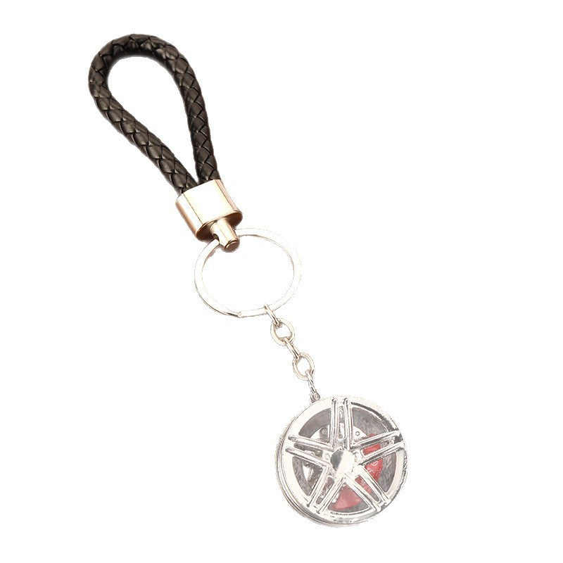 TE37 BBS Wheel Rim Metal Keychain with Brake Disc Accent