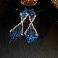 Blue and Clear Crystal Bow Fringe Statement Drop Earrings view 6