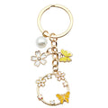 Yellow Openwork Butterfly Flower and Faux Pearl Charm Keychain view 5