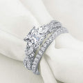 Silver Tone Princess Cut Clear Stone Bridal Ring Set Sizes 6-10 view 2