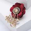 Fabric Rose Brooch with Pearl and Crystal Leaf Accent view 4