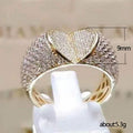 Gold Full Pave Heart Dome Band Ring Clear Micro CZ view 3
