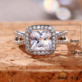 Silver Tone Square Center Stone Halo Ring With Polished Clear Stone Detail view 5