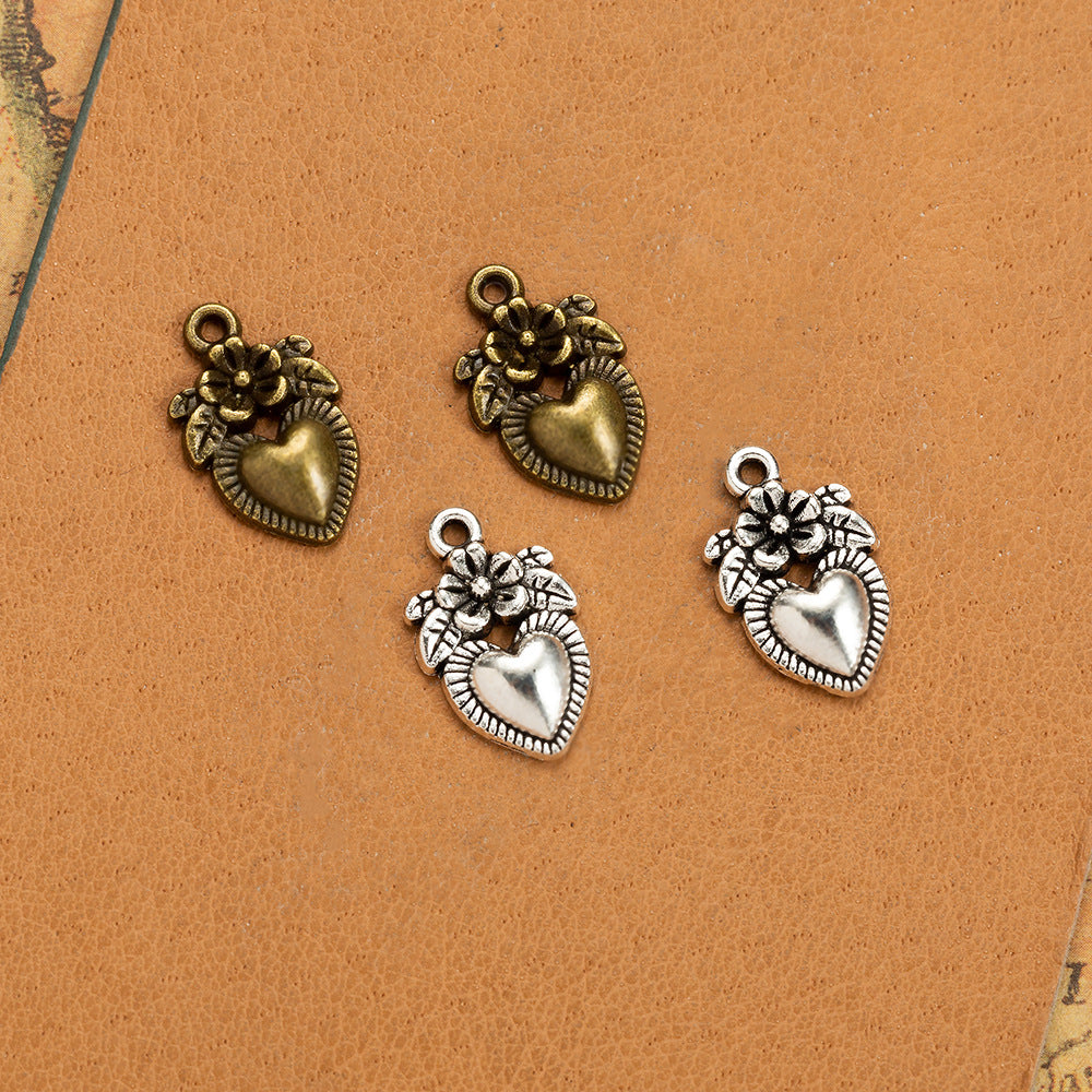 18x11mm Heart Flower Alloy Charm Pendant