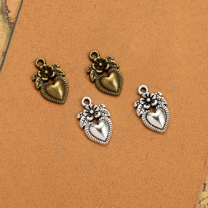 Floral Sacred Heart Metal Pendant Charm For Jewelry Making