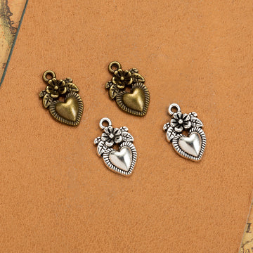 Floral Sacred Heart Metal Pendant Charm For Jewelry Making