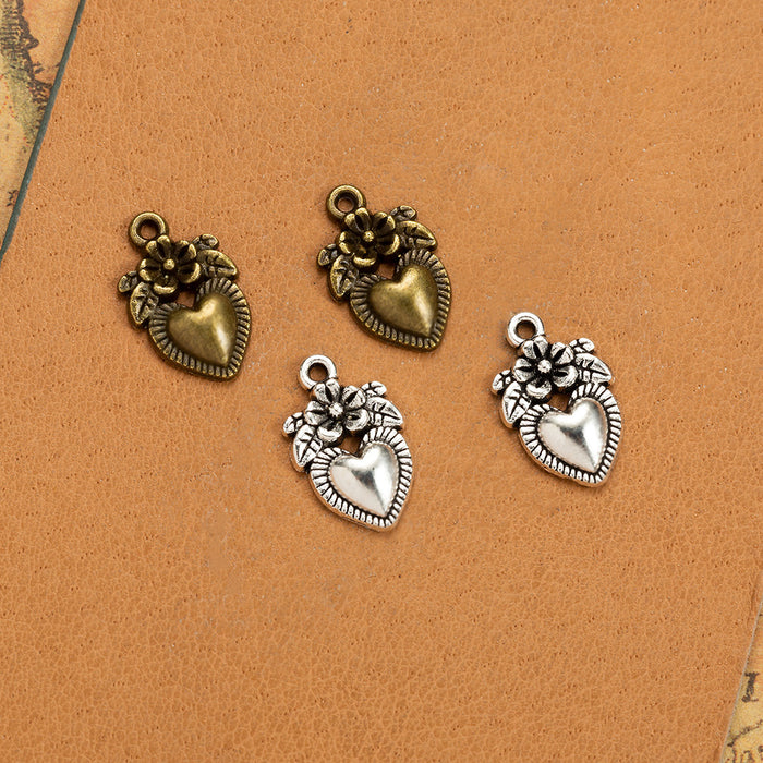 18x11mm Heart Flower Alloy Charm Pendant