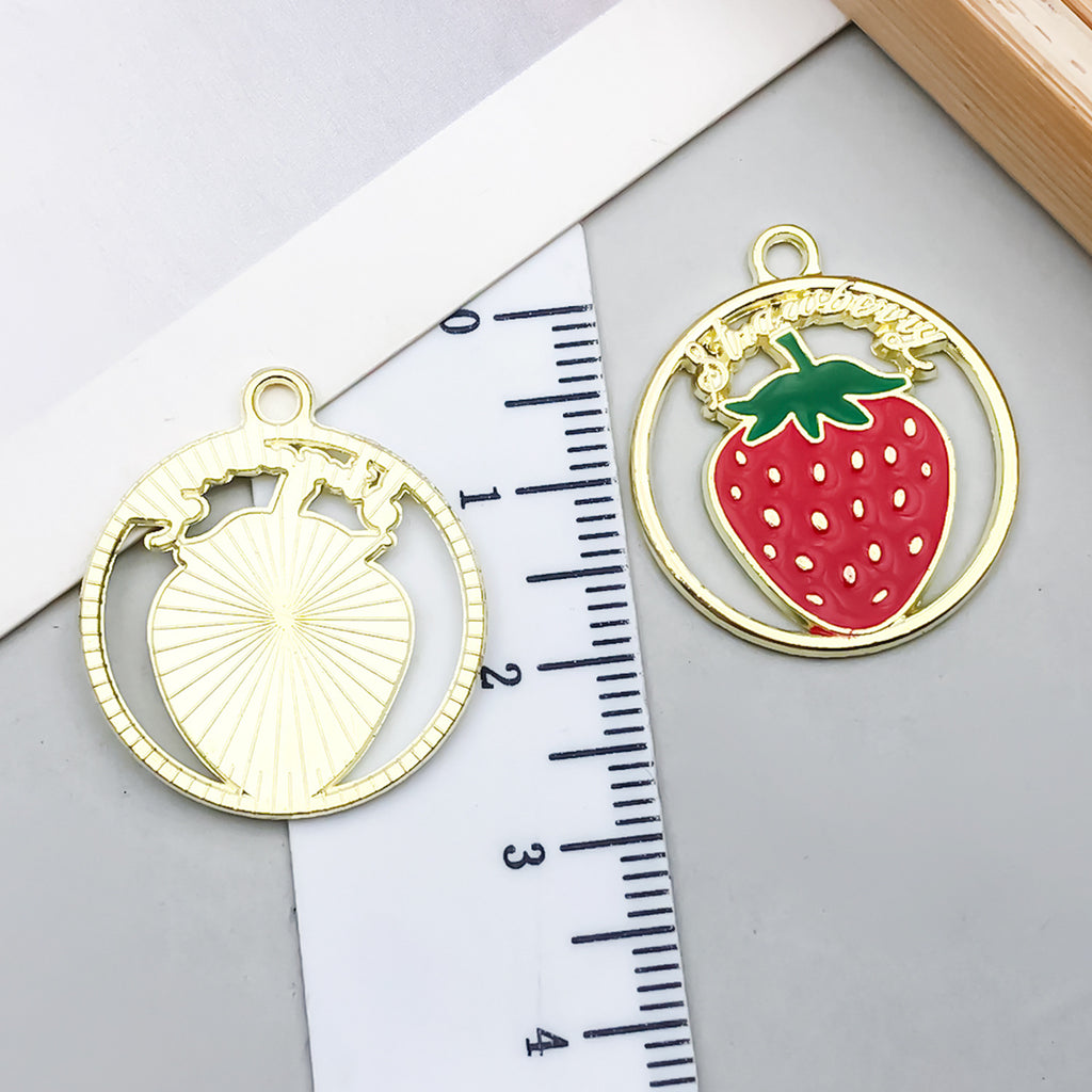 KC Gold Enamel Acrylic Strawberry Fruit Charm Pendant for Earrings Necklace DIY