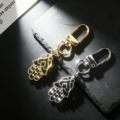 Main product view of rhinestone Openwork Hamsa Hand Clip Charms in Two Finishes
