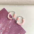 Silver Tone Blue And Pink Enamel Knot Huggie Hoop Earrings view 4