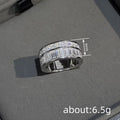 Double-Row Baguette Clear Stone Wide Band Ring In Silver Tone view 4