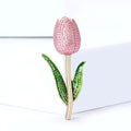 Pink And Red Crystal Tulip Stem Brooch Decorative Lapel Pin view 2