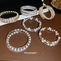 Gold Silver Pearl Rhinestone Multi Layer Open Cuffs view 2