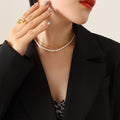 Gold Double Layer Freshwater Pearl and Chain Necklace view 4