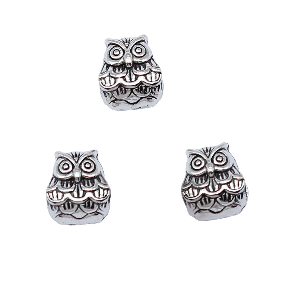 10x9mm 1.8g Antique Silver Zinc Alloy Owl Large Hole Cat Beads for DIY Necklace Bracelet Making