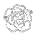 Gold Silver Clear Rhinestone Openwork Camellia Brooch Pins view 1
