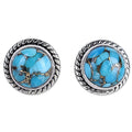 Antique Silver Rope Bezel Turquoise Round Stud Earrings view 2