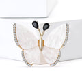 White Shell Butterfly Brooch Rhinestone Edge Black Antennae view 2