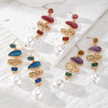 Gold Tone Abstract Glitter and Faux Pearl Drop Earrings in Three Colors view 1