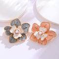 Red Gold Tone Camellia Enamel Pearl Look Two Designs Metal Brooch Pin view 4