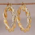 Gold Tone Twisted Rope Large Hoop Earrings Polished Statement Fashion Jewelry view 1