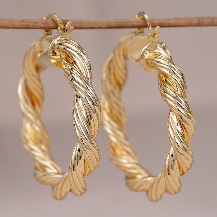 Gold Tone Twisted Rope Large Hoop Earrings Polished Statement Fashion Jewelry