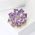 Square Crystal Circular Brooch Gold Tone Green Or Purple view 3