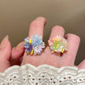 Three Mixed Colorful Flower Rings With Enamel Or Beaded Clusters view 2