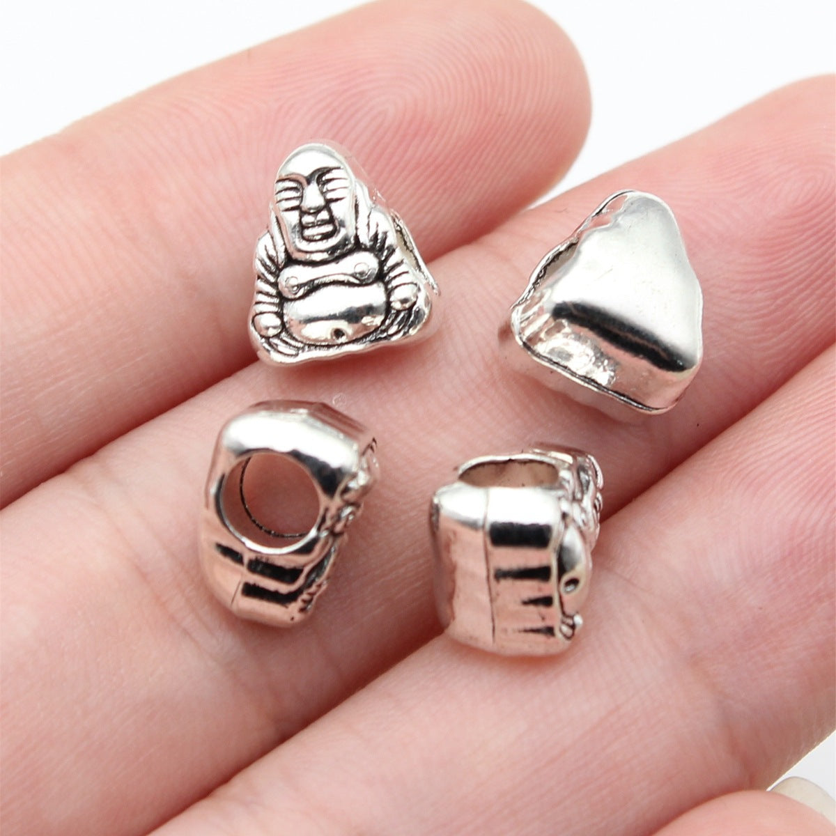 11x9.7x7.8mm 1.9g Antique Silver Zinc Alloy Buddha Large Hole Beads for Bracelet Necklace DIY