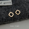 Gold Tone Clear Stone Open Rounded Square Stud Earrings For Women view 1