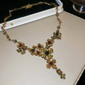 Rhinestone Flower Cluster Necklace Drop Earrings Gold Tone view 6