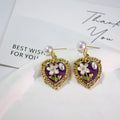 Gold Heart Enamel Floral Pearl Drop Earrings 8 Styles view 9