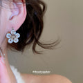 Crystal Flower Double Sided Earrings in White Purple and Pink view 3