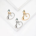 Green Eye Long Tail Cat Brooch in Three Metal Finishes view 1