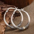Silver Tone Two-Tone Beaded Pattern Large Hoop Earrings view 2