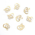 Double Heart Crystal Alloy Charm Pendants in Two Metal Tones view 4