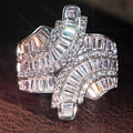 White Gold Tone Baguette Cross Geometric Finger Ring Sizes 6-10 view 5