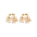 White Flower Cluster Hoop Earrings in Polished Gold Tone view 5