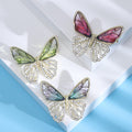 Butterfly Brooch With Printed Wings and Clear Crystal Filigree view 3