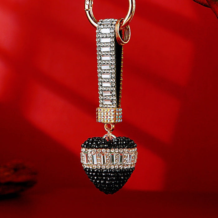 Baguette Band Crystal Heart Keychains with Straps and Plain Options