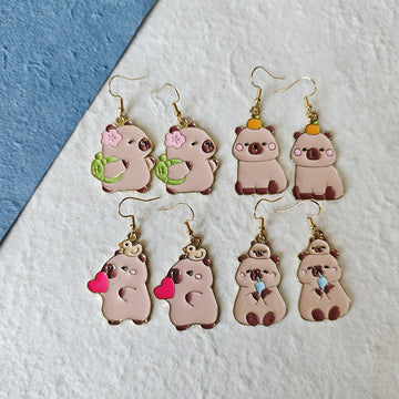 Enamel Capybara Charm Drop Earrings Four Cute Styles