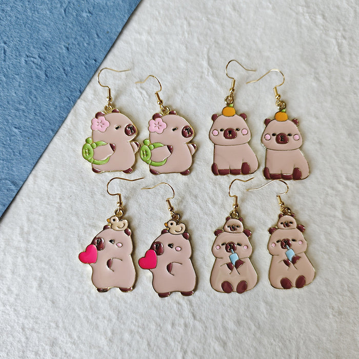 Enamel Capybara Charm Drop Earrings Four Cute Styles