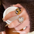 Resin Geometric Round Open Ring Amber Tortoise Finish view 3